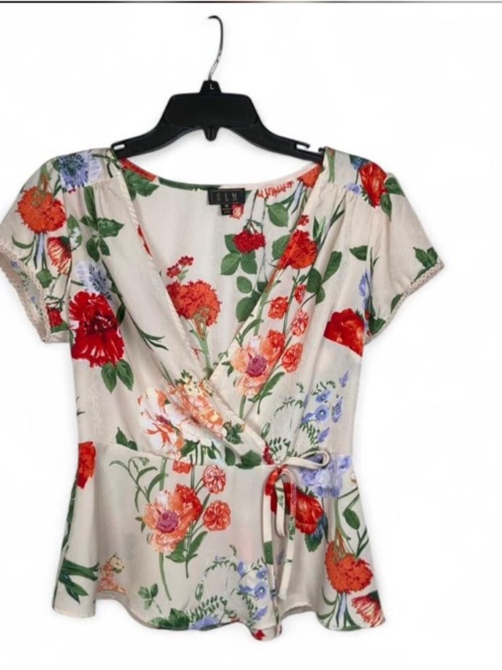 OLM Floral Peplum Faux Wrap Blouse With a 1940s flare M Coquette Retro Feminine
